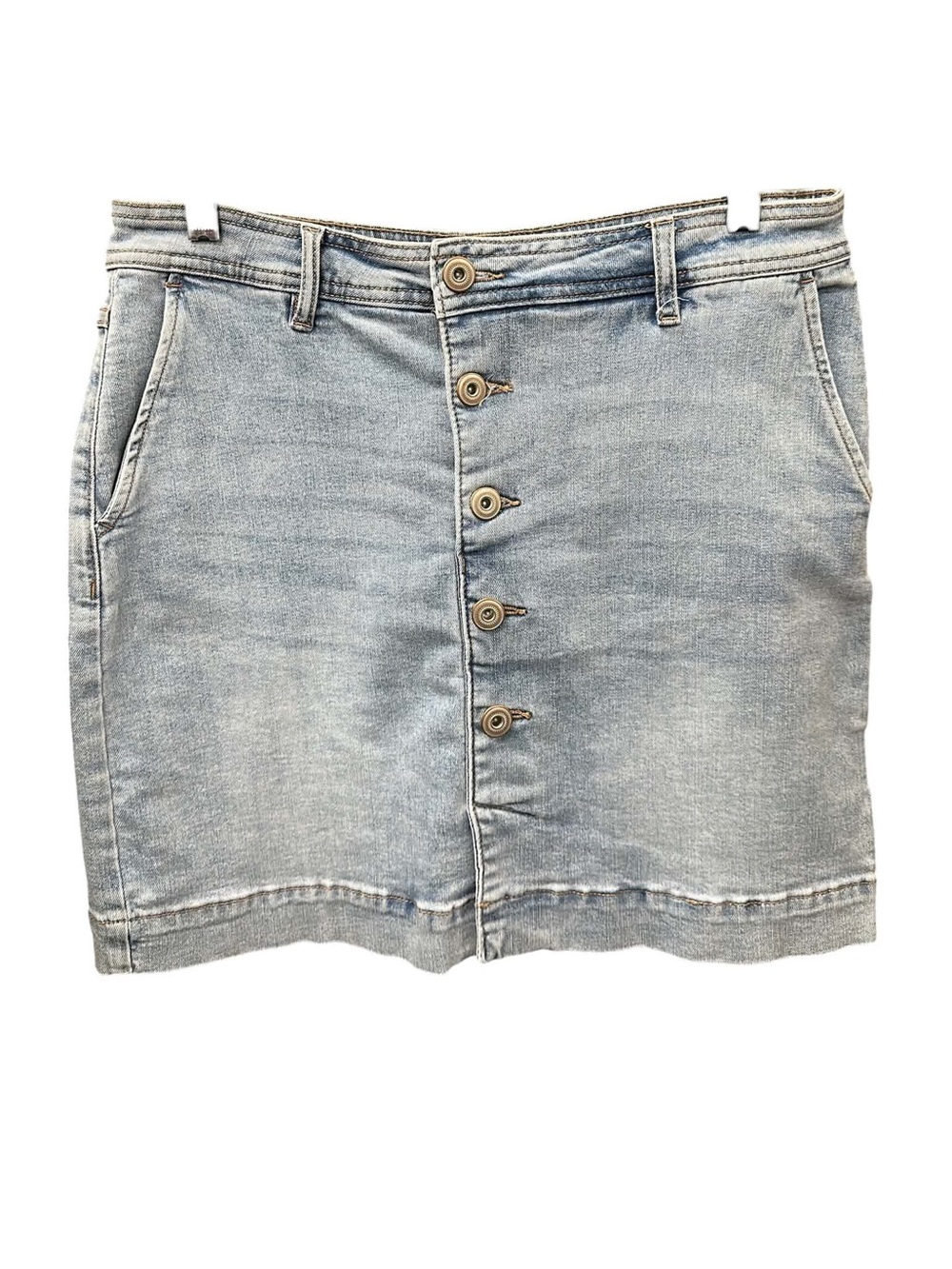Tribal Light Blue Button-Front Denim Mini Skirt Size M